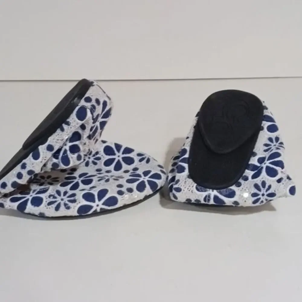 Cocorose London Blue and White Floral Eyelet Foldable shoes 38/39